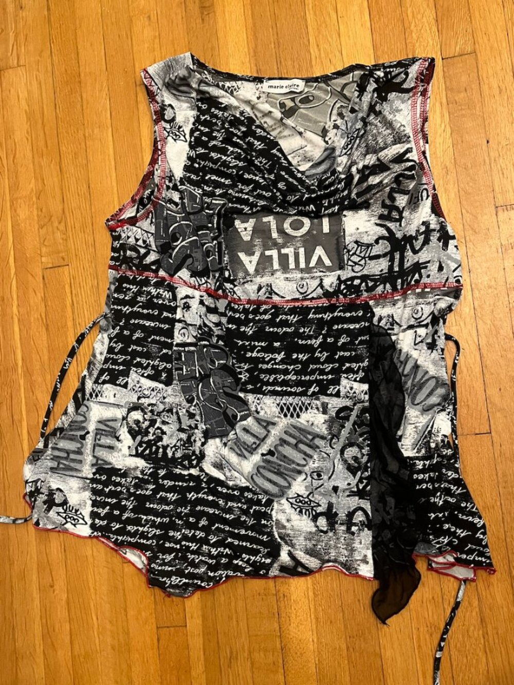 Marie Claire Boutique asymmetrical newsprint tank top
